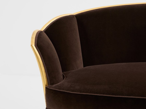 Image 1 of Maurice Dufrène giltwood brown velvet sofa circa 1925