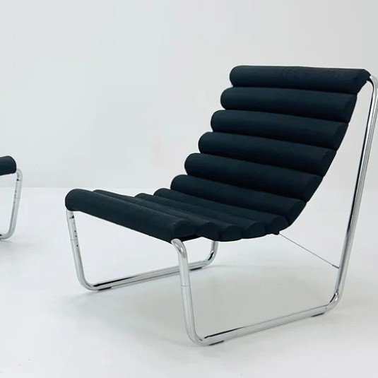 Image 1 of Vintage Michel Boyer Lounge Chair set 1970s Bauhaus armchair / chair black.