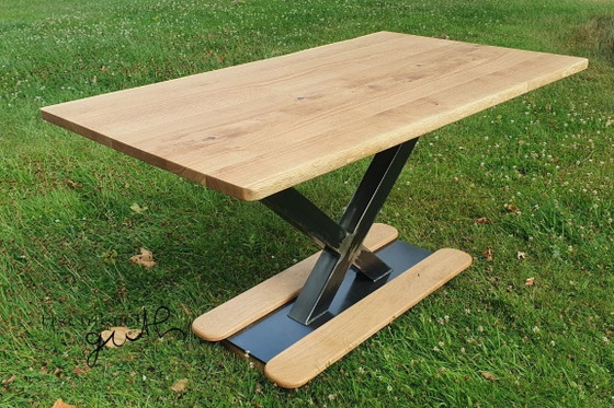Image 1 of Dining table made of oak & steel – industrial design with character