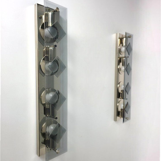 Image 1 of Set aus 2 Sische Wandlampen, Rauchglas/Chrom, 70er Jahre