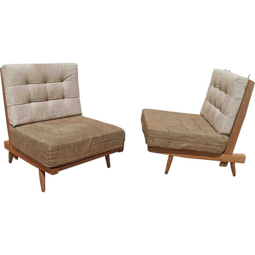 Pair of vintage solid teak armchairs with cushions, 1960