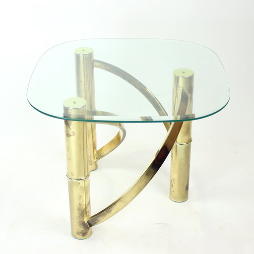 Table basse Swirl en laiton et verre, Italie, années 1970