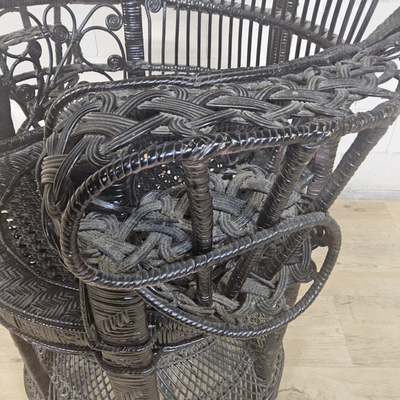 Image 1 of Chaise Paon Vintage en Rotin Emmanuelle / Chaise Paon (H147)