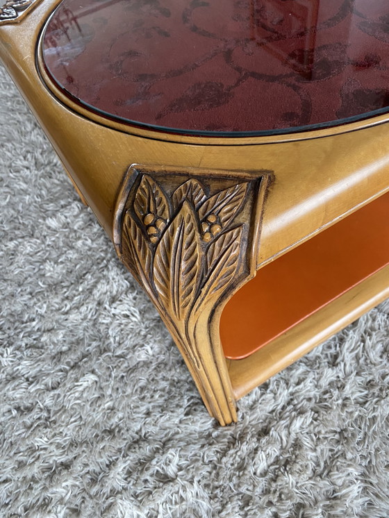 Image 1 of Tavolino da caffè vintage art déco in vetro, velluto e pelle