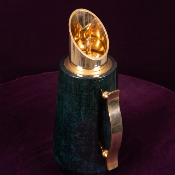 Aldo Tura Mod. 1278D Gedecoreerde Blauwe Geitenleren Perkament Thermoskan Italië 1950 – Decoratieve objecten (photo 15 of 18)