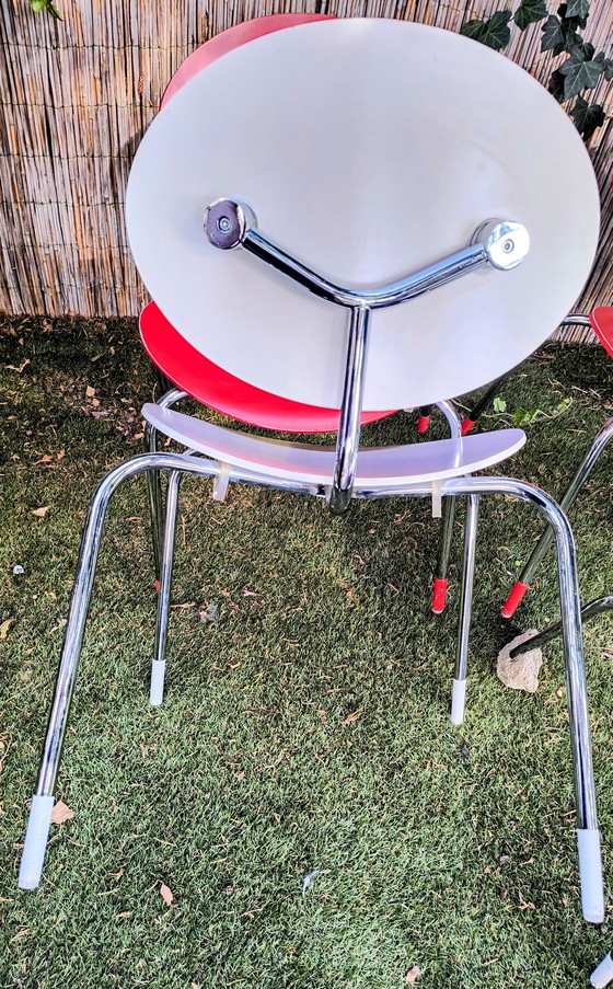Image 1 of Set di 6 sedie originali Elmar Flötotto Mosquito - rosso e bianco (2003)