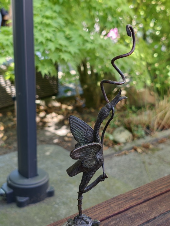 Image 1 of Grue en bronze chinoise du XIXe siècle avec serpent sur tortue