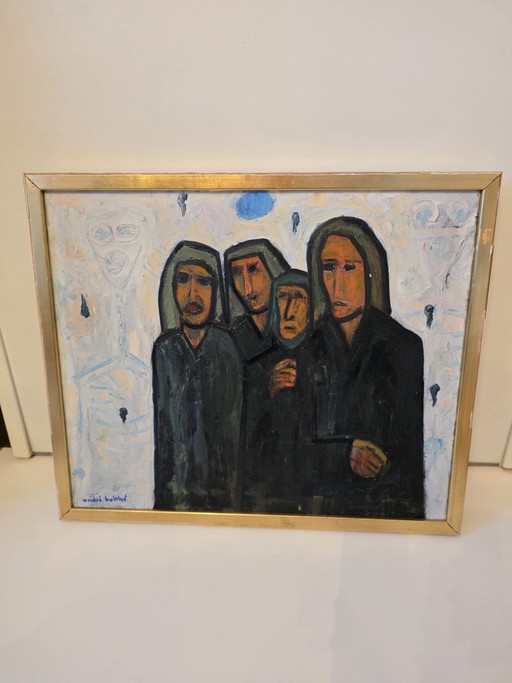 André Bulthé (1923–1996) – Expressive portrait of four figures – Oil on canvas
