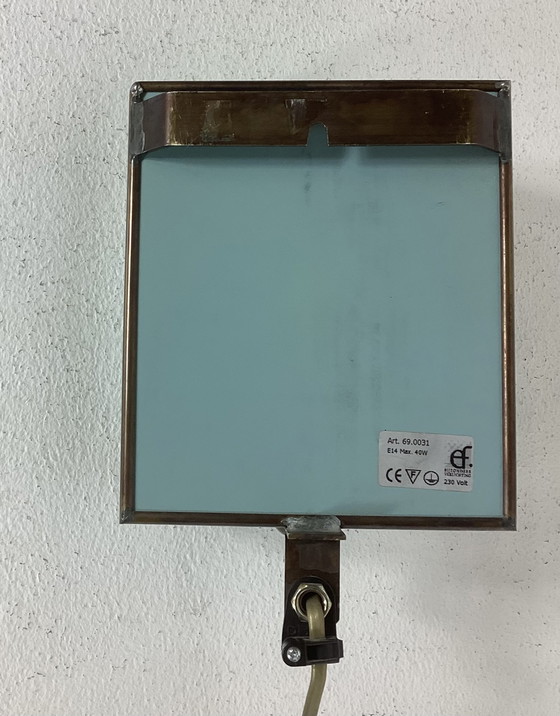Image 1 of Lámpara de pared de diseño EF Frantzen, latón, espejo y cristal tallado.
