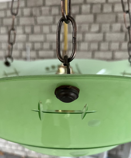 Image 1 of Art Deco Hanglamp glas groen jaren 1930s.