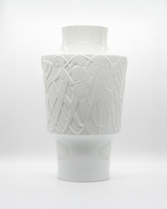 Image 1 of Rare 49cm Porcelain Floor Vase Edelstein Bavaria Art Déco Relief Kurt Wendler 57