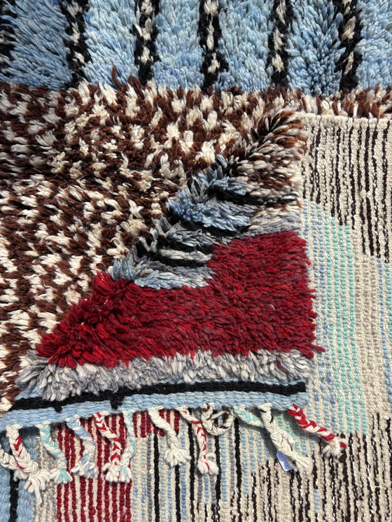 Image 1 of Tapis marocain coloré en laine Mrirt 160x240 cm - Tapis à poils longs abstrait bleu