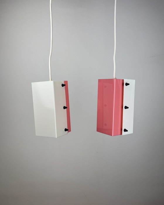 Image 1 of Lampada a sospensione Space Age, Acrilico, Anni '60, Metà secolo, Lampada vintage, Rosa-bianco, Germania, Anni '50, Pop Art, Min