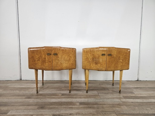 Paire de Tables de nuit en érable des années 1950 avec plateaux en miroir