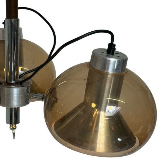 Image 1 of Mushroom hanging pendant with three spheres - Space Age / Pop Art - Including adjustable power cord and ceiling canopy - Smoked 