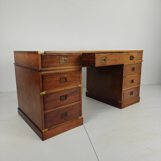 Image 1 of English campaign-style writing desk, late 20th century