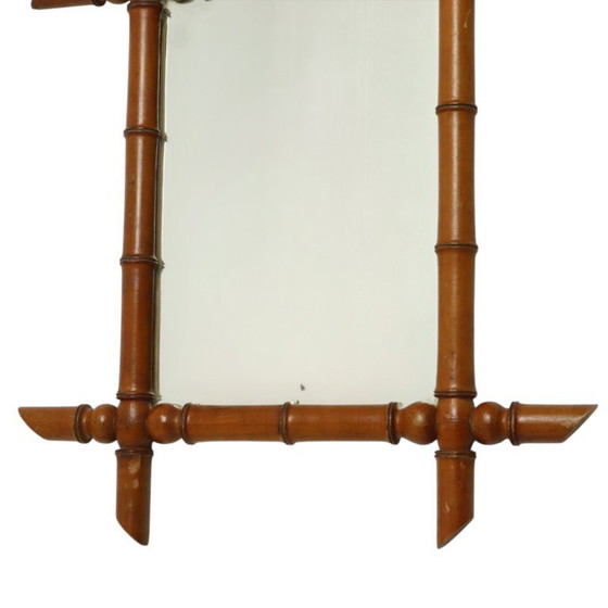 Image 1 of Espejo antiguo de madera, imitación bambú, estilo chinoiserie, 60x50cm