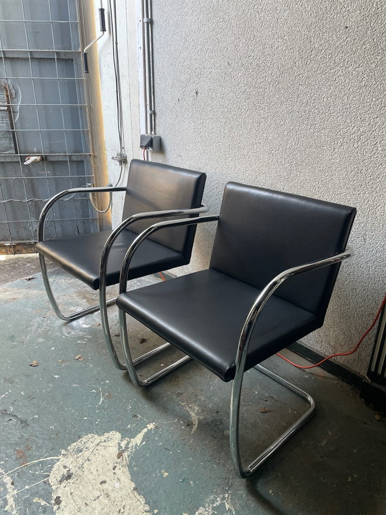 Set of 2 black cantilever chairs with chrome frame and armrests, Armchairs, Skai (photo 5 of 5)
