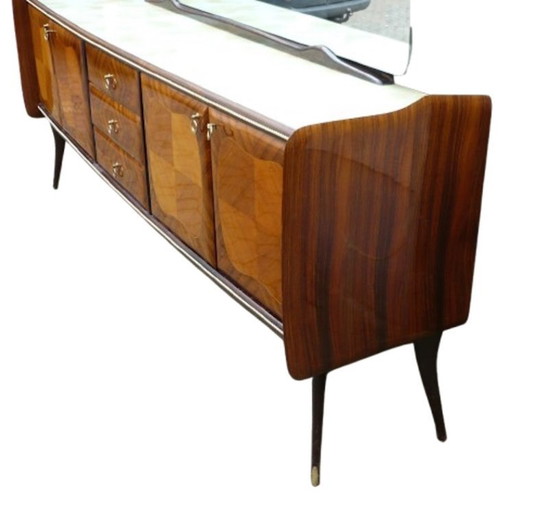 Image 1 of Credenza anni '40-'50 con grande specchio, stile Ital Design Fratelli Rigamonti, Mid Century Modern