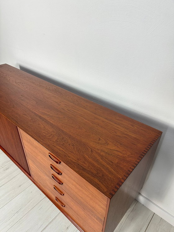 Image 1 of 1958 Danish Teak Sideboard Model 309 by Peter Hvidt & Orla Mølgaard-Nielsen for Søborg Møbelfabrik – Mid-Century Tambour Credenz