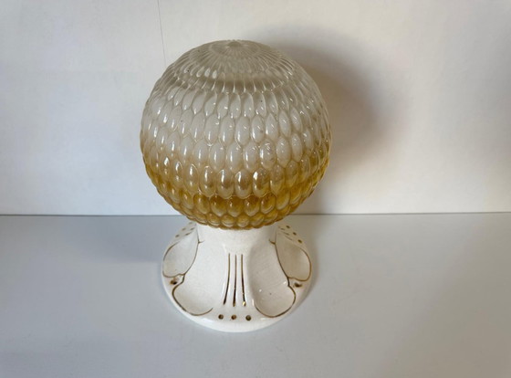 Image 1 of Antique Art Nouveau porcelain lamp with bubble ball, white and gold glass