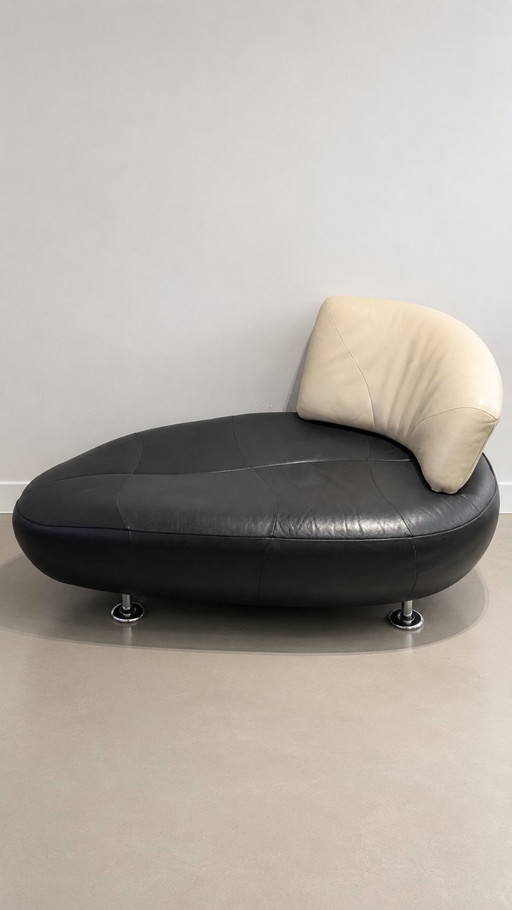 Leolux Kikko Chaises longues – cuir noir/crème – Hugo de Ruiter