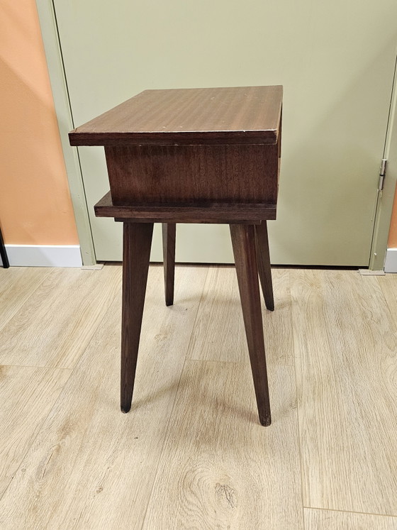 Image 1 of Small Cabinet Teak Veneer Nightstand With Drawer Cabinet Small Cabinet