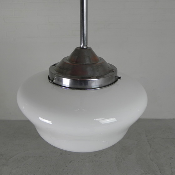 Image 1 of Lampada a sospensione Art Déco con paralume bianco, anni '30