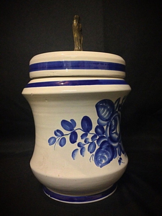 Image 1 of Antique Blue Floral Faience Funeral Urn - Macabo Design, 20th Century - 2Y20