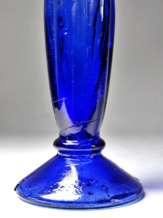 Image 1 of Vintage Cobalt Blue Molded Glass Candleholder