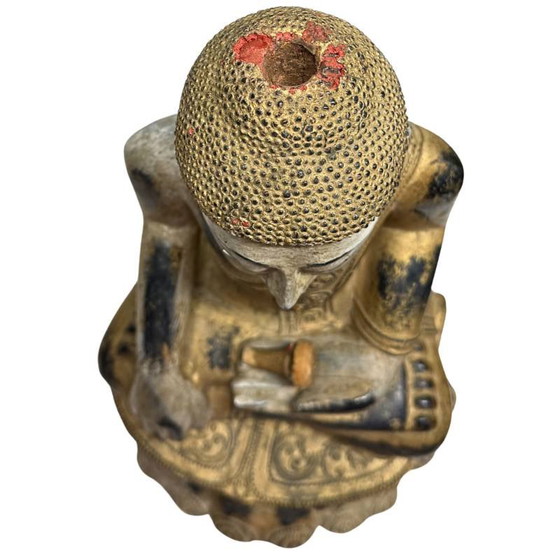 Antico Buddha birmano del XIX secolo - Legno policromo intagliato a mano - 57 cm – Sculture (photo 13 of 18)
