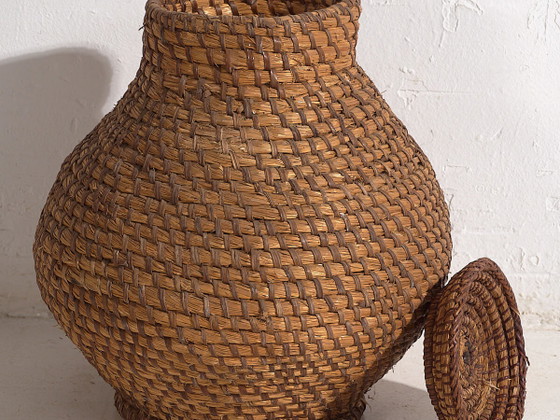 Antiker Korb mit Deckel (ca. 1920) #1 – Dekorative Objekte, Wicker, Rustic (photo 2 of 9)