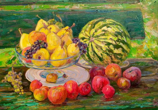 Origineel olieverfschilderij: Fruitstilleven, Rijkdommen van Augustus – schilderijen tekeningen, Canvas