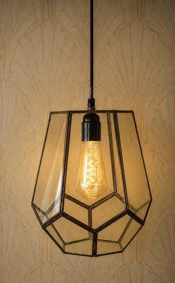 Image 1 of Ensemble de 2 suspensions de style Art déco en laiton