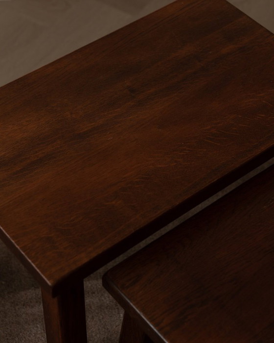 Image 1 of Vintage Brutalist Solid Oak Nesting Tables (Set of 3) – Dutch, 1970s