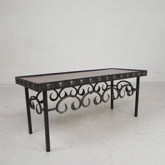 Mid Century Brutalist Tegeltafel, Met 10 Tegels En Stalen Frame, Jaren 60 – Bijzettafels, Iron, Ceramic (photo 3 of 22)