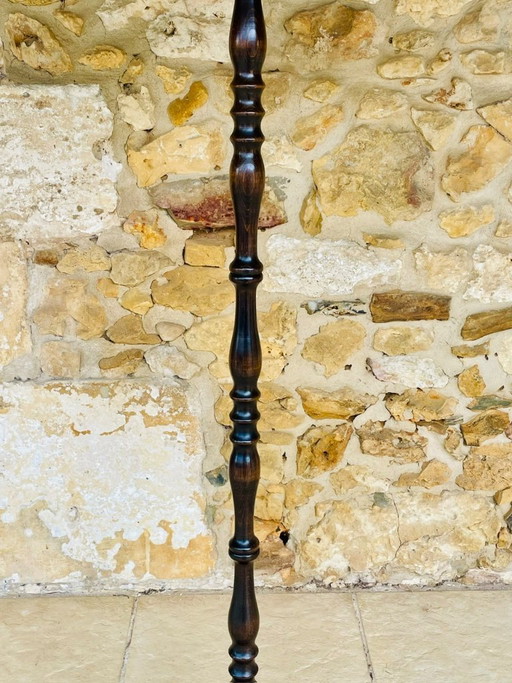 Mid-Century, Turned Wood, Bamboo Rattan Floor Lamp Circa 1950s
