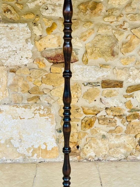 Image 1 of Mid-Century, Turned Wood, Bamboo Rattan Floor Lamp Circa 1950s