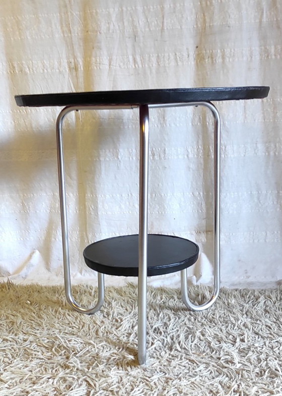 Image 1 of Tavolino laterale in stile Bauhaus in metallo e legno - metà del XX secolo