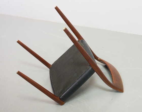 Image 1 of Mid-Century Scandinavian Niels Otto Moller Teak Wooden Dining Chairs with Black Leather Upholstery, Model 77. Set of 4.