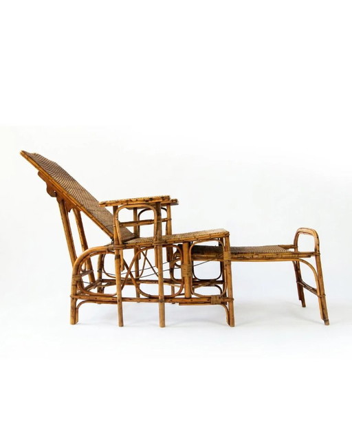 Vintage French Riviera Rattan Recliner Chair, 1920s – verstelbare relaxstoel (photo 2 of 8)