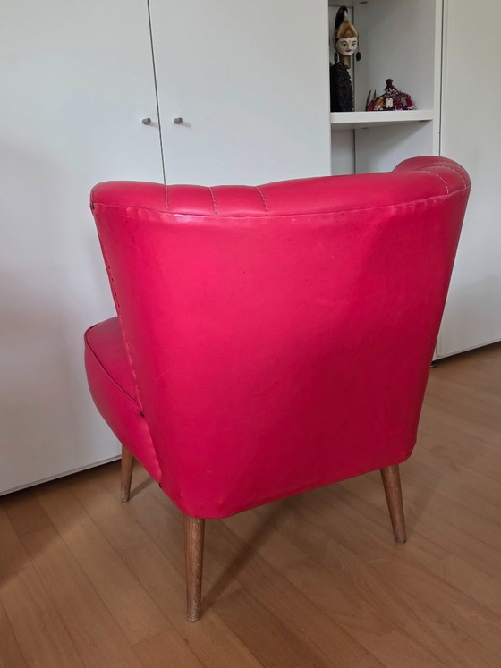 Mid-Century red Cocktail Armchair, Miskolci Bútoripari Szövetkezet, Wood, Skai, Mid Century Modern (photo 8 of 8)