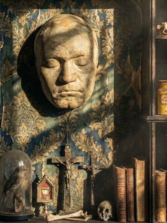 Masque mortuaire de Beethoven en plâtre, début XXe siècle, Sculptures, Autre, Beige, Vintage (photo 2 sur 14)