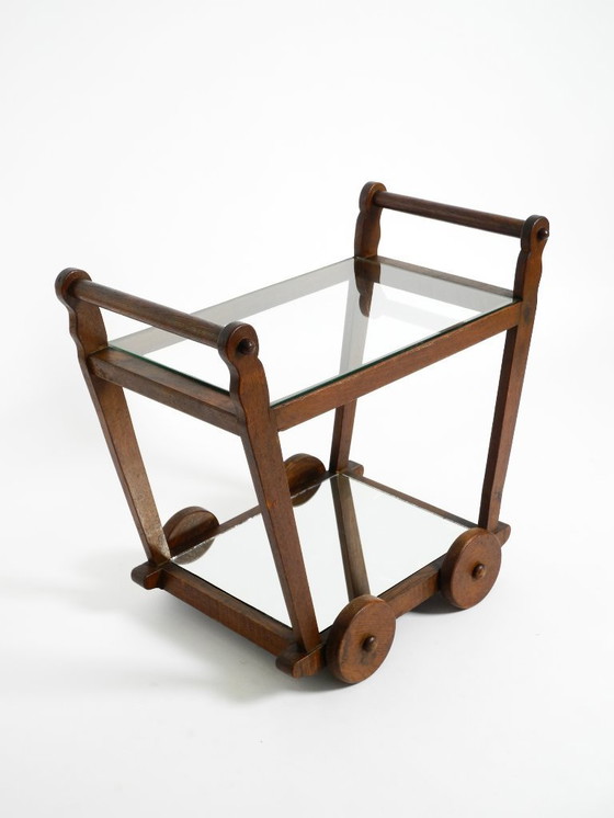 Image 1 of Hermoso y único carrito de bar con carrito de té de la década de 1930 hecho de madera maciza de roble