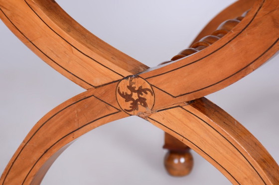 Restored Biedermeier Armchair with Stool, Beech, Oak, Cherry, Austria, 1830s – Textile, Wood (photo 19 of 20)
