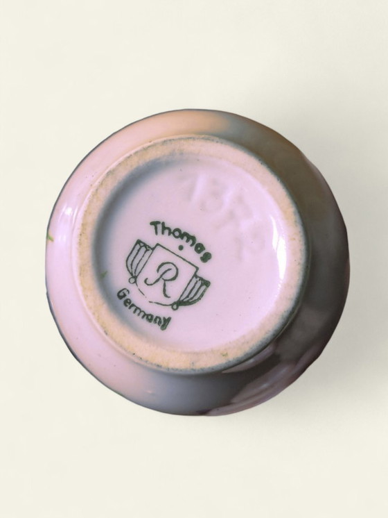 Image 1 of Set di saliere e pepiere vintage | anni '60 in ceramica e metallo | decoro floreale con supporto