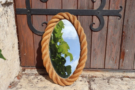 Miroir Ovale Vintage en Corde par Audoux & Minet, 1950