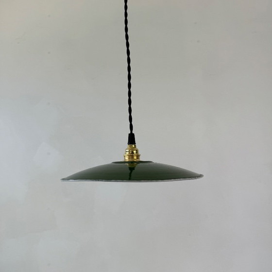 Image 1 of Lampada a sospensione industriale vintage in smalto verde, 24 cm