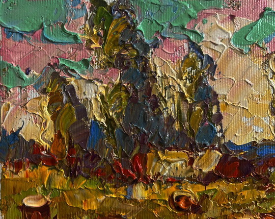 Image 1 of Original Oil Painting Summer Field Landscape Haystacks in the field