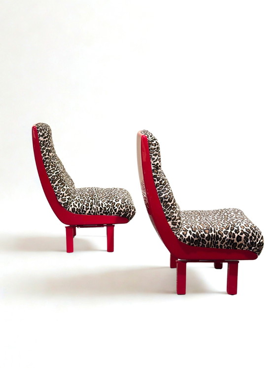 Set Italiaanse postmoderne loungestoelen met luipaardprint – 1980 – Fauteuils, Metal, Fiberglass (photo 3 of 4)